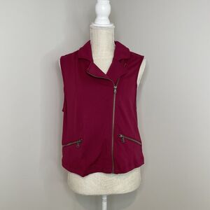 Torrid Moto Cropped Vest Size 1 Beet Red Full Zip Pockets Biker Jacket 1X 14-16